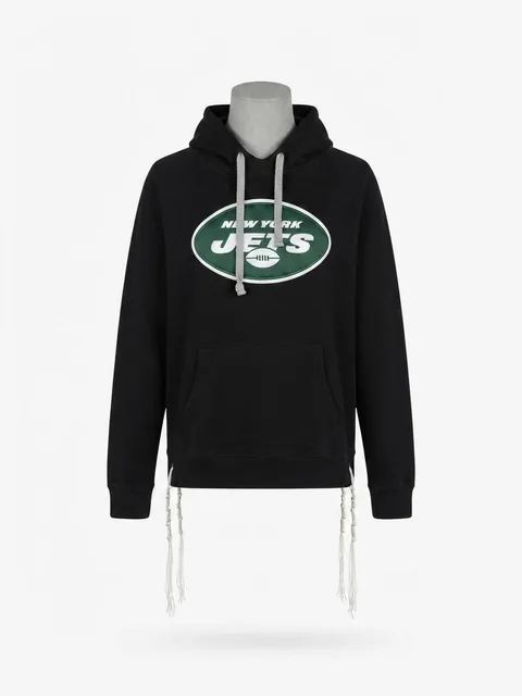 Piece 22: tzitzit tied into a New York Jets hoodie, on a mannequin